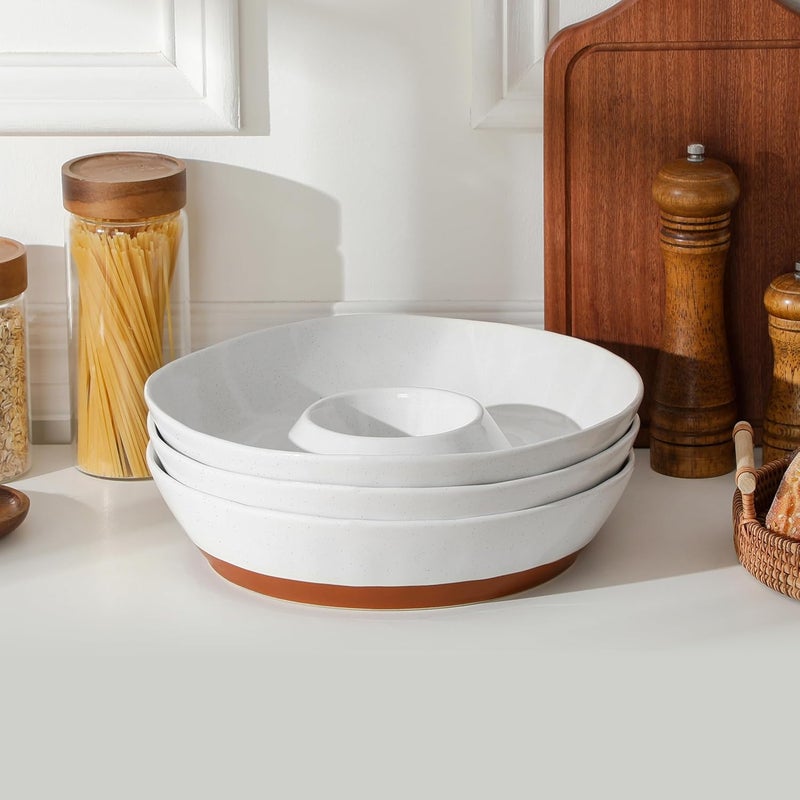 MALACASA Ceramic Chips and Dip Serving Tray, 12 Inch Large Divided Bowls Set for Salsa, Veggies & Dip, Appetizers, Snacks, Free-Form Serving Dish Platter for Parties Hosting & Entertaining, White - Image 5